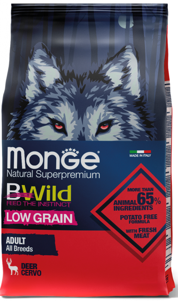 Monge Dog BWild LOW GRAIN низкозерновой корм из мяса оленя для собак всех пород
