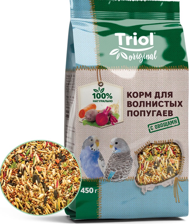 Корм Triol Original для волнистых попугаев с овощами, 450г