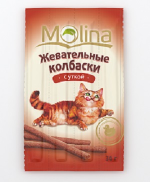 MOLINA колбаски для кошек с уткой 36г