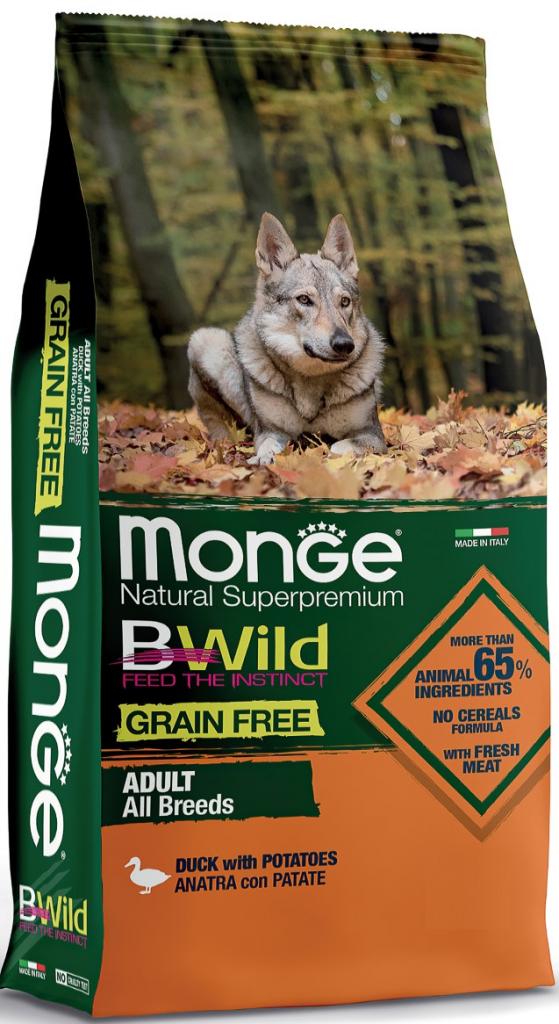 Monge Dog BWild GRAIN FREE беззерновой корм из утки с картофелем для собак всех пород