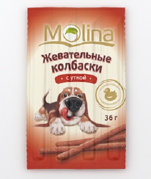 MOLINA колбаски для собак с уткой 36г