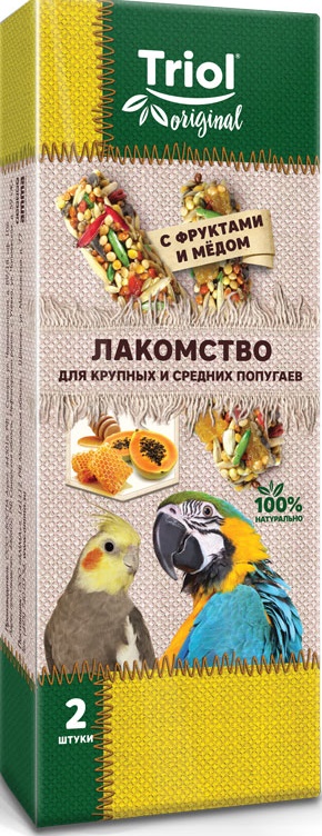 Лакомство Triol Original для крупных и средних попугаев с фруктами и мёдом (2шт)
