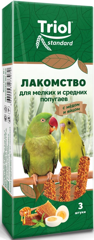 Лакомство Triol для мелких и средних попугаев с мёдом и яйцом (уп. 3 шт)