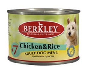 Беркли консервы для собак №7 цыпленок/рис 200г