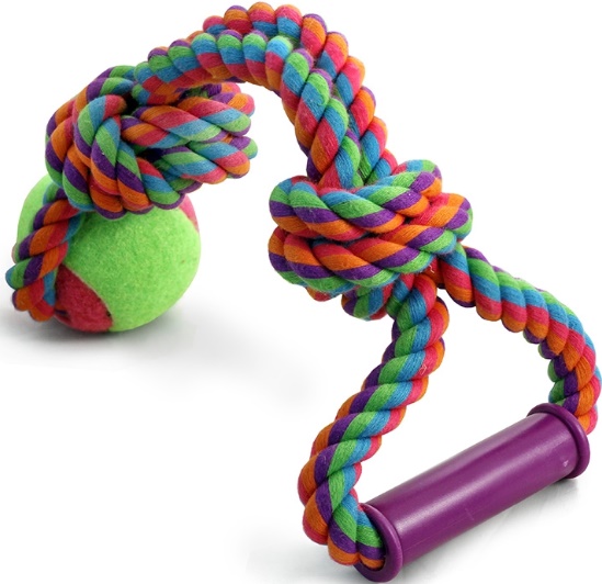 Игрушка для собак "Верёвка с ручкой, 2 узла и мяч", d65/490мм