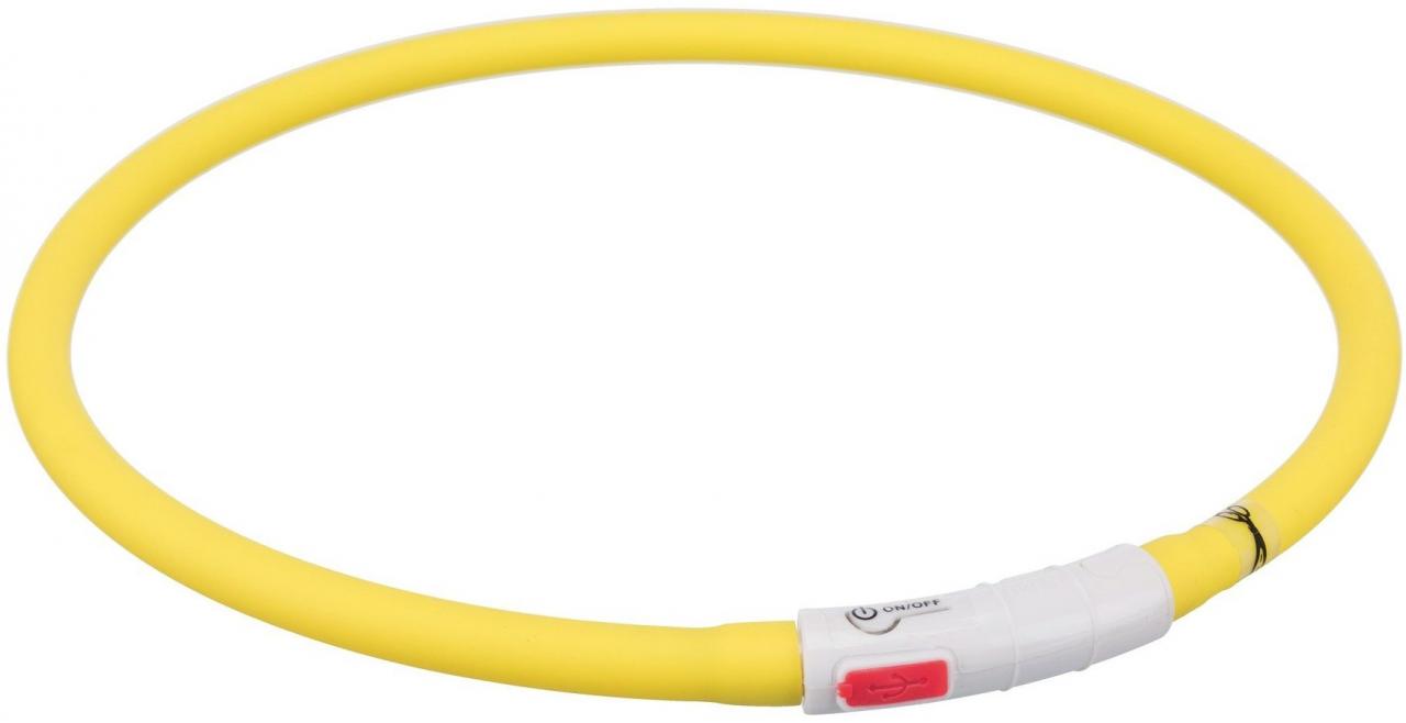 Мигающее кольцо для собак USB, силикон, XS–XL: 70см/10мм, жёлтый