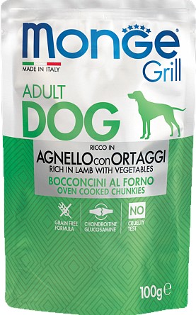 Monge Dog Grill пауч для собак ягненок с овощами 100г