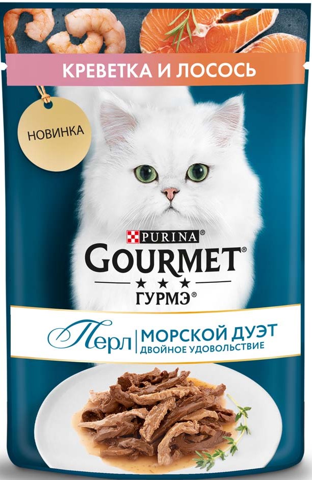 Гурмэ Перл пауч для кошек креветка/лосось в подливке 75г