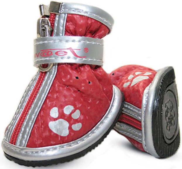 Ботинки для собак красные с "лапками", (уп.4шт.)