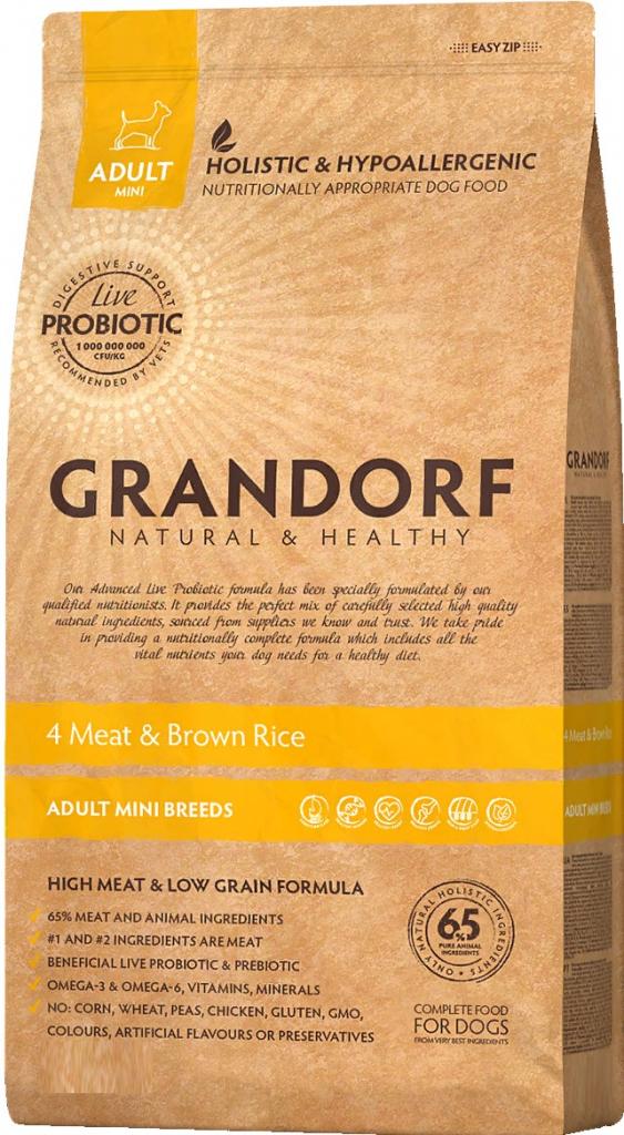 Грандорф корм для собак мелких пород PROBIOTIC 4 вида мяса с бурым рисом